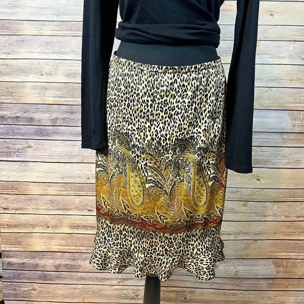 Vintage Retro Leopard Paisley Animal Print Ruffle Skirt Size Medium - Picture 3 of 6